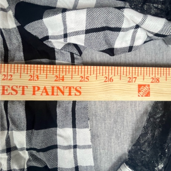 Roamans 22w Plaid Sheer Lace Black And White Long Sleeve Button Up NWOT - Picture 10 of 11